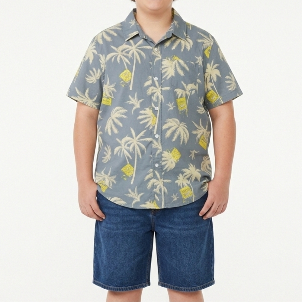 NWOT Nickelodeon Boys SpongeBob SquarePants 100%Cotton Tropical Button-DownShirt